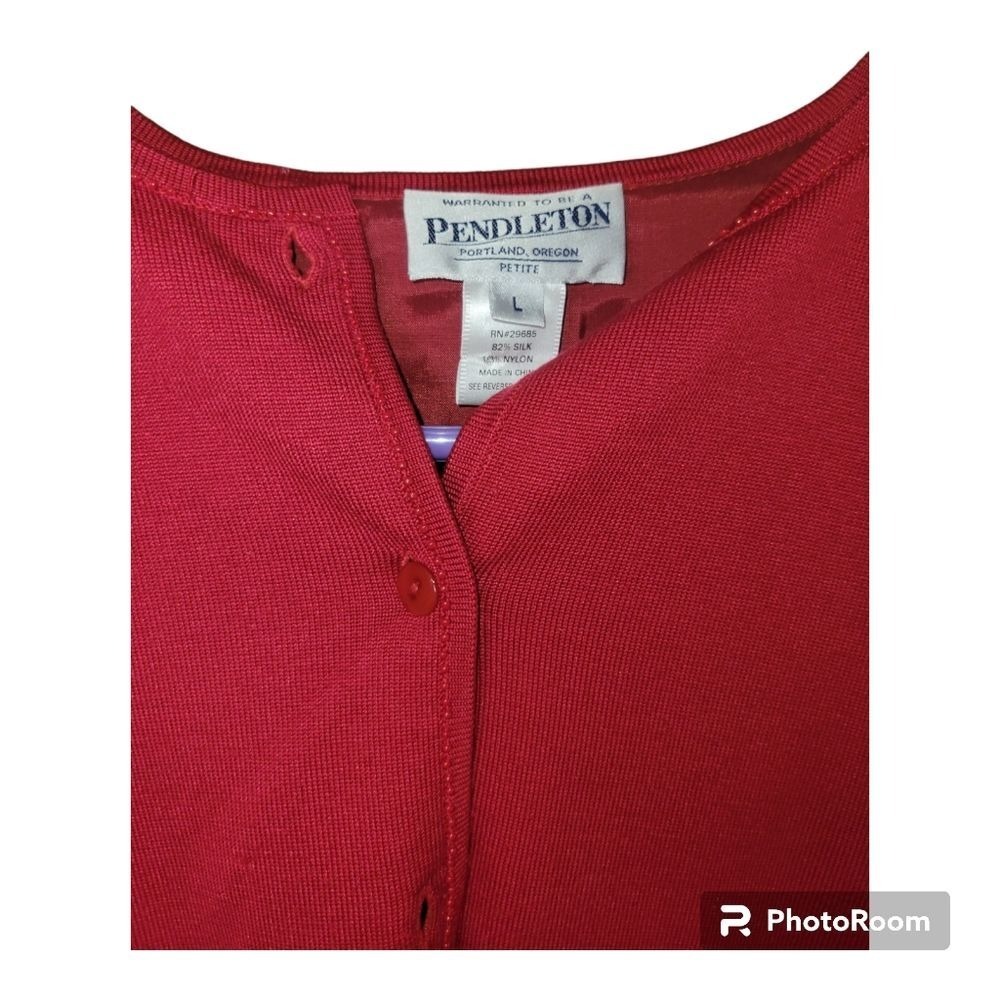 Pendleton Silk Blend Cardigan Sweater size LG Petite beaded embroidered